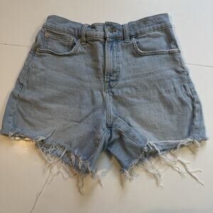 Madewell The Perfect Mid-Length Jean Short Womens Size 26 Blue Raw Hem Organic